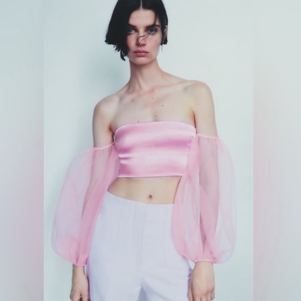 Zara satin organza sleeve top